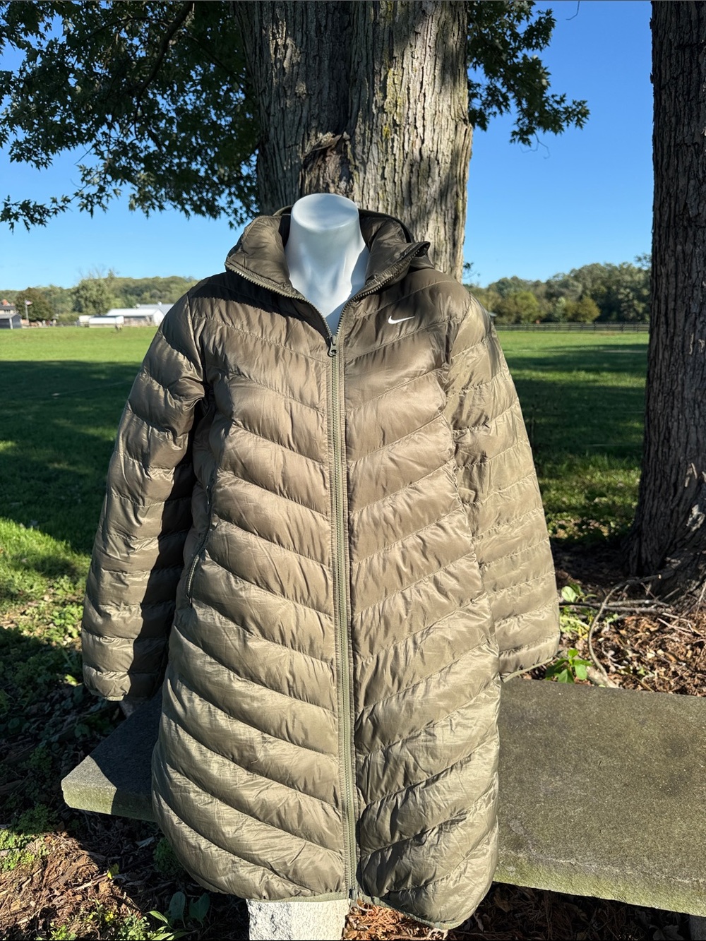 Nike Long Olive Quilted Packable Puffer Coat